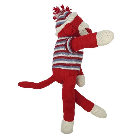 Dan Dee Sock Monkey Plush 19" Stuffed Animal Toy Pom Pom Cap Red Blue - Picture 5 of 11